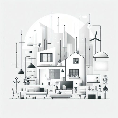 minimalistic, monochromatic image with a white background representing the EcoCool Homes Initiative minimalistic, monochromatic image with a white background representing the EcoCool Homes Initiative
